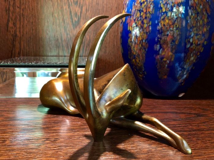 Loet Vanderveen Bronze Antelope in Marbled Brown Patina Edition of 750 Pieces