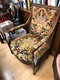 HV. French Louis XVI-Style Fauteuil with vintage needlepoint upholstery.