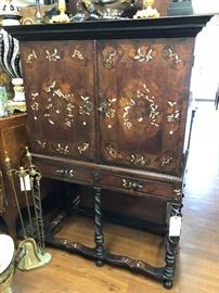 HV. English William & Mary Style Marquetry Collectors Cabinet on Stand. Circa 19th or early 20th century.