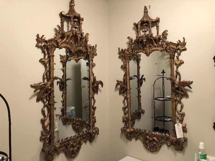 HV. Pair of Chinese Chippendale Style Gilt-wood Mirrors. English, c. 19th century.
