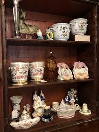 HV. Selection of small items, including Old Paris Porcelain, Herend Rothschild, Staffordshire, Bohemian Crystal, Match Strikes, and more.