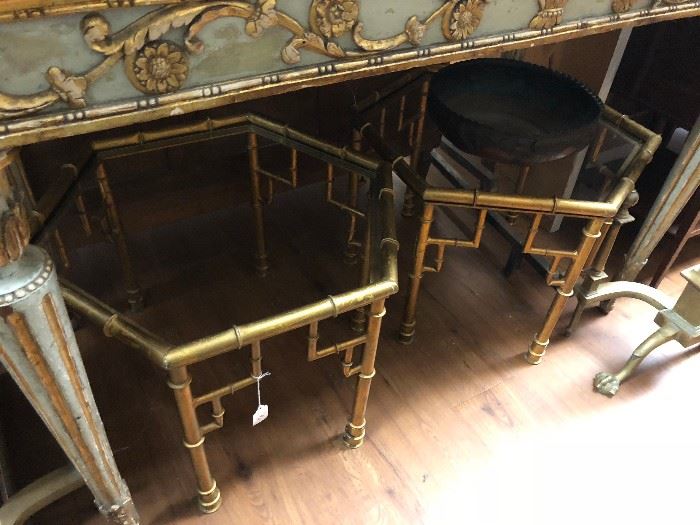 Pair of Mid-century Bamboo Tables with glass tops
