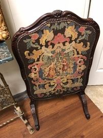 French Provincial Firescreen with needlepoint panel