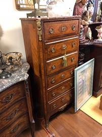 French parquetry secretaire-a-abattant with marble top