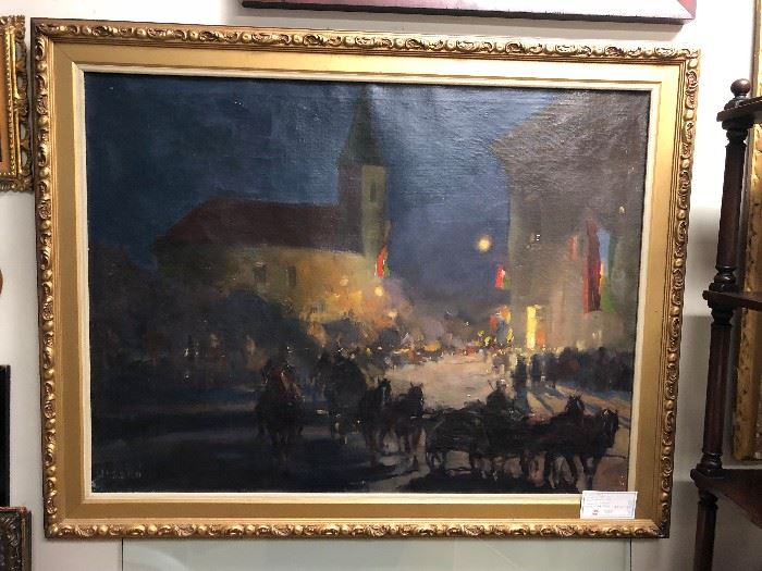 Hungarian Town Scene, oil on canvas.