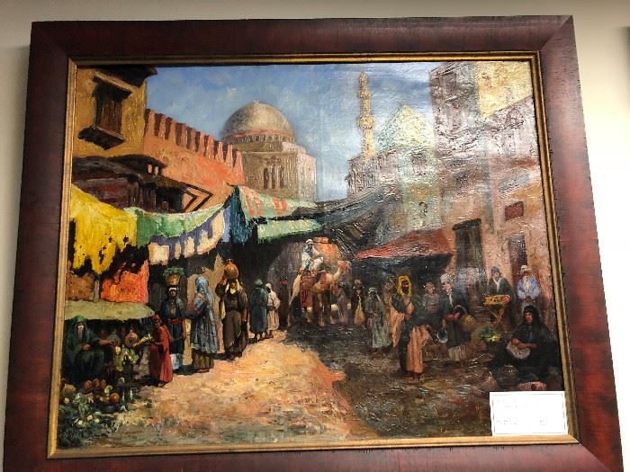 Bazaar Scene, Oil on Canvas.