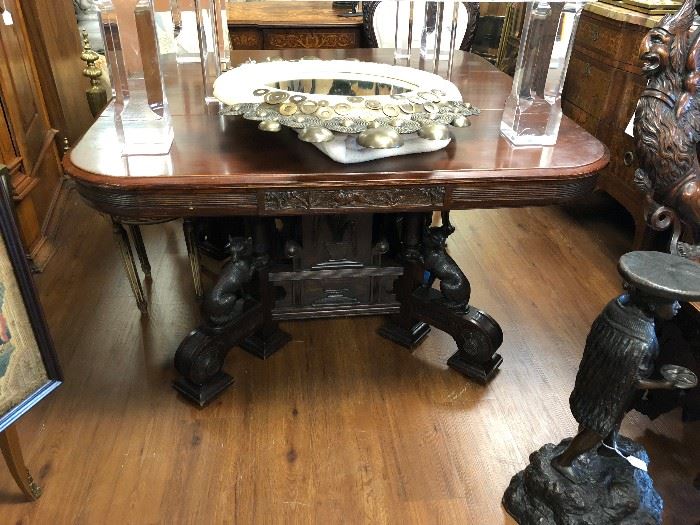 Victorian Carved Oak Square Dining Table with Multiple Leaves