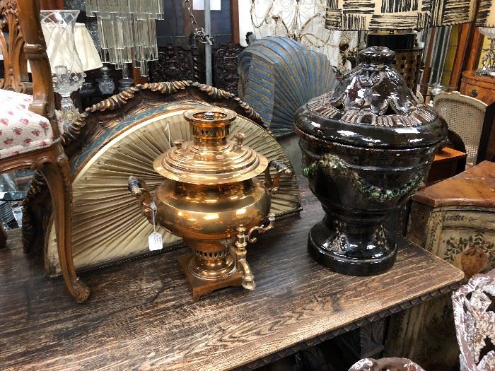 Brass Samovar, Bed Canopy, Pottery Urn