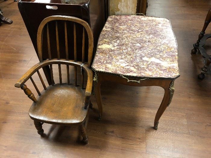 Child's Windsor Chair, Marble-top French Coffee Table