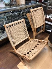Pair of  Hans Wegner style Folding Lounge Chairs.