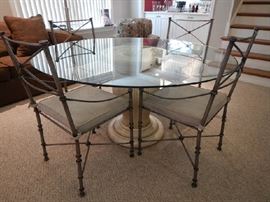 GLASS TOP PEDESTAL TABLE & CHAIRS