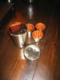 vintage cocktail shaker with nesting shot glasses