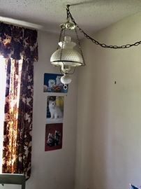 Hobnail milk glass hanging lamp