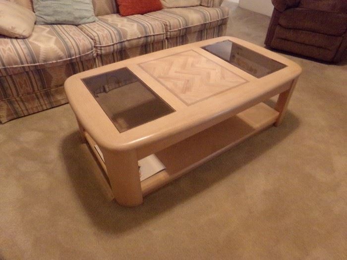 Blonde Wood and Glass Coffee Table
