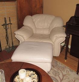  Close up of chair and ottoman.