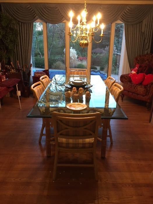  John McGuire Glass Bamboo Table  Beveled Glass 3/4 thickness height 29
Width 42 length 96
(Glass Table can be sold separately. Chairs are on hold sale is pending)