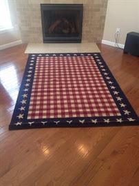 85length $80 new and unwrapped for picture. Paid $260 there is a selection of items that match this rug if it interested I’ll send you additional pictures 