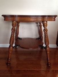 Ornate Oak Table Height 30
28x28 there is a chair that goes with this.