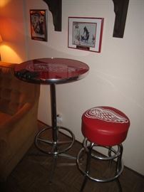 Red wings bar stool and table