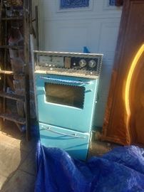 Aqua mid-century atomic double oven