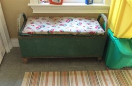 Antique green wicker trunk