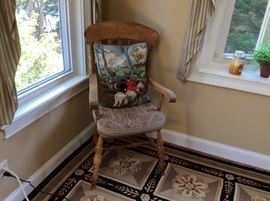 Pair antique pine arm chairs with cushions
