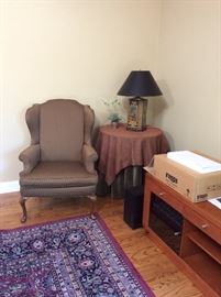 Pair of wing chairs and tea canister lamps