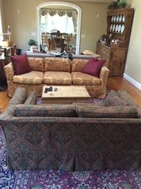 Down filled sofa and loveseat in paisley