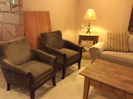 Pair of green velvet upholstered chairs