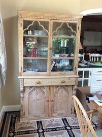 Antique English pine hutch China cabinet