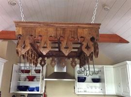 Antique English Oak Park rec with hand hammered iron hooks