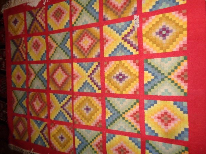 RARE GEOMETRICAL FLOOR RUG EXTREMELY SMALL WEAVE HAND WOVEN