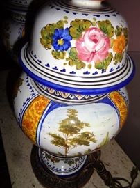 VERY CLOSE VIEW OF LANDSCAPE OIL PAINTING ON LAMP ITALIAN