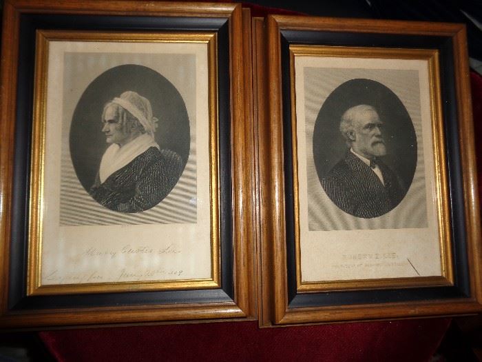CLOSE UP VIEW OF ANTIQUE GENERAL ROBERT E. LEE AND WIFE SIGNED AT BOTTOM