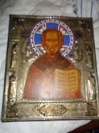 RARE SIGNED RUSSIAN ICON WITH STERLING SILVER FRAME WITH HALLMARKS SIGNATURE CIRCA 1820'S