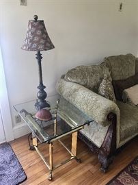 Glass and Brass End Tables / Newer  Candlestick Lamps