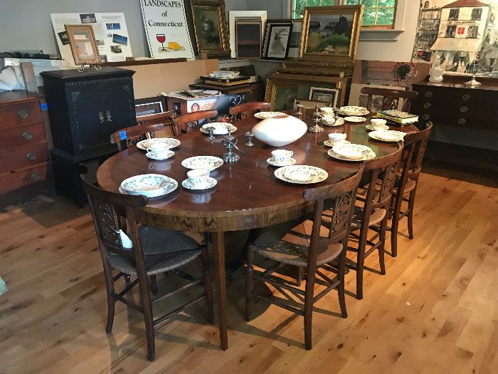 Antique Dining Room Table and Antique Rush Seat Chairs (Sold Separately)
