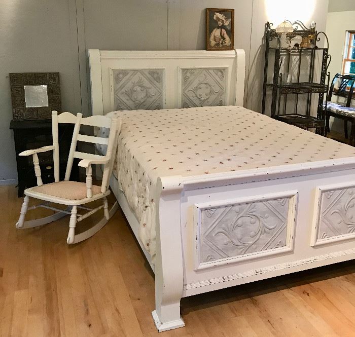 White Queen Bed  White Rocking Chair