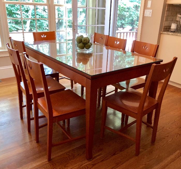 Calligaris - Made in Italy, Kitchen table with 8 chairs and protective glass top