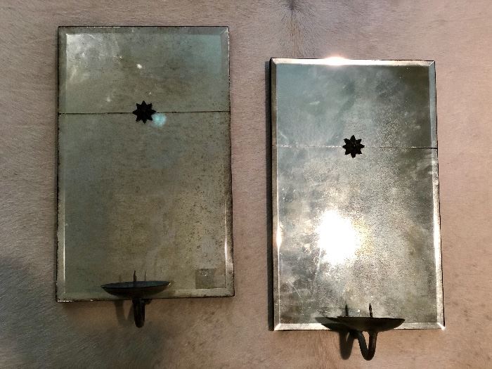 Wall sconces, antiqued mirror back