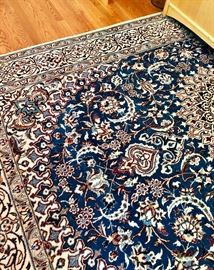 Blue and Ivory Persian Tabas Wool Carpet 10.25 x 6.5"