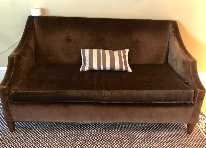 Brown mohair velvet loveseat