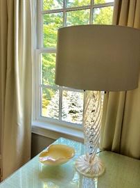 Pair of Donghia "Ondoso" table lamps with custom silk drum shades