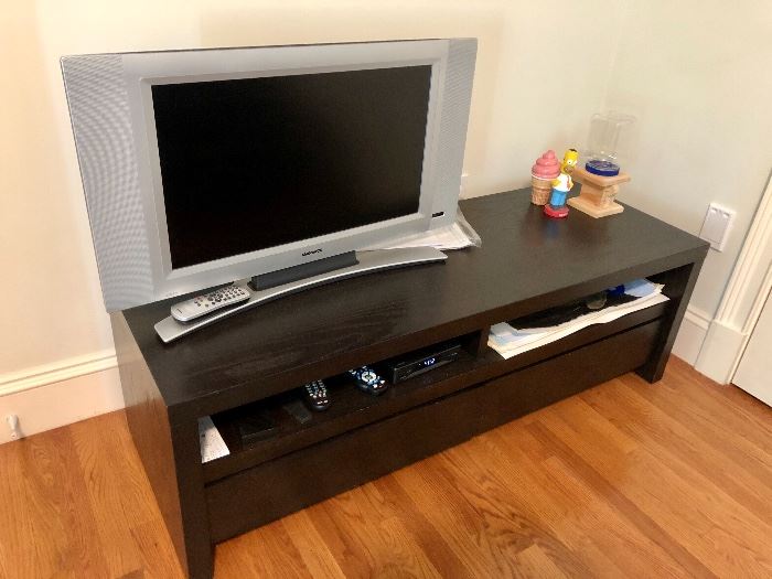 West Elm bench storage, desk and chair and bookcase.