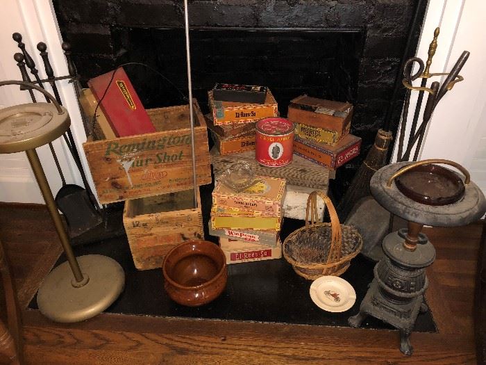 Antique Ammo Crates and Cigar Boxes