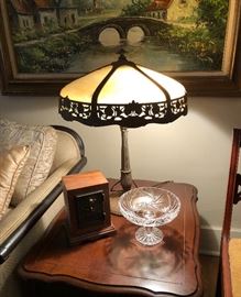 Antique Miller slag stained glass lamp.