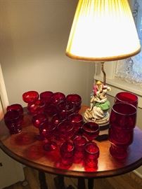 Ruby red cranberry glass. Vintage figural lamp.