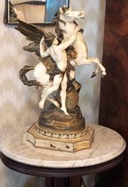 Emile Picault (1833-1915) Cast and Enameled bronze sculpture depicting Perseus and Pegasus