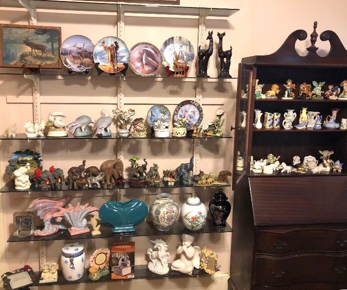 Elephant collection, vases, collector plates, vases, figurines.