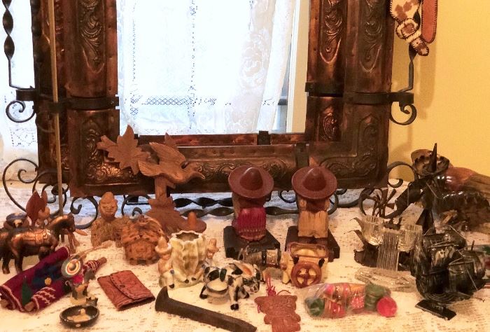 Hughes copper and wrought iron frames. Various Southwestern items, railroad spike.